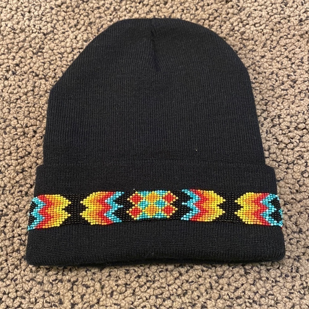 NWOT Black Knit Hat with Beading and Rhinestone Embellishment